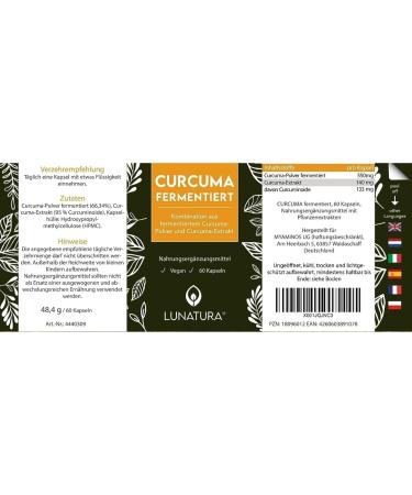 Lunatura Fermented Curcuma Capsules - Natural Curcuma Extract & Powder | 60 Capsules for Enhanced Wellness - Buy Online on GoSupps.com