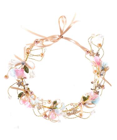 Ever fairy flower crown headband wedding women's wreaths child flower band garland bride bridesmaid pearls party hair decorations (multi-colored) multicolored 1 count (pack of 1) multicolored pink