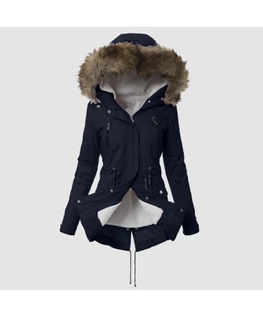 Shop Haiorziyou Women's Winter Parka | Warm Long-Sleeved Hooded Jacket in Navy - 3XL Available | Thicker Fleece Quilting Coat for International Shipping - Buy Online on GoSupps.com