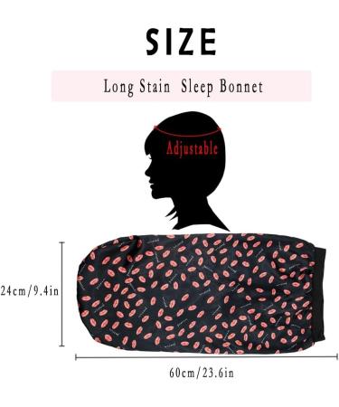 Ladaypoa 2-Piece Women Satin Sleep Cap - Double-Layer Adjustable Silk Hood for Curly Hair | Black & Red Lips - Buy Online on GoSupps.com
