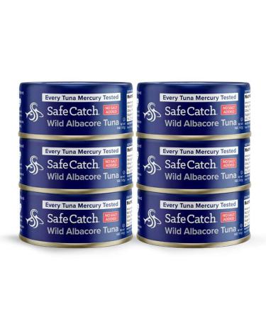 Safe Catch Wild Albacore Tuna Canned No Salt Added Low Mercury Can Tuna Fish Gluten-Free Keto Food Sodium-Free Non-GMO Kosher Paleo Protein Every Can Of Tuna Is Tested No Water Oil Tuna, Pack of 6 5 Ounce (Pack of 6)