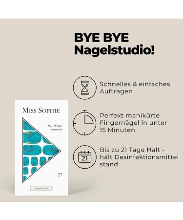 Original Miss Sophie Pedi Wraps - Turquoise Ocean Pedicure | 27 Ultra-Thin Nail Polish Stripes for Natural & Artificial Nails - Perfect for Gel Acrylic & Shellac - Buy Online on GoSupps.com