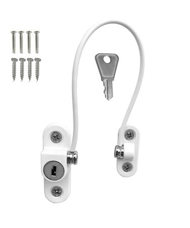 2 x UPVC Window Cable Restrictor Lock with Screws Child & Baby Safety Security Wire Tested to British Standards (White)