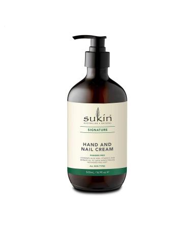 Sukin Signature Hand and Nail Cream 500ml - hydrates & protects dry hands while caring for nails & cuticles - with Vitamin E & Aloe Vera cruelty free & vegan friendly.