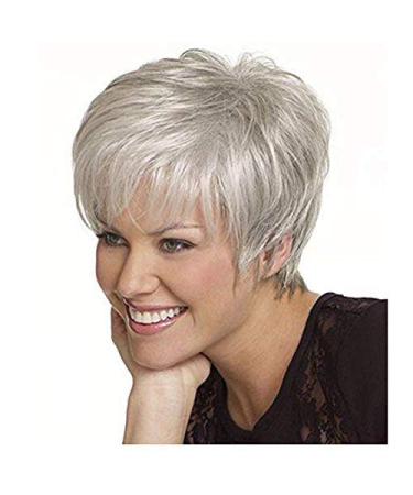 BGHJUE Wig Short Gray Wigs For White Women Slightly Wavy Hair Wigs Heat Resistant Synthetic Full Wigs For Daily Party AsshownWhite