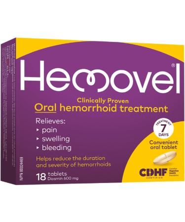 HEMOVEL Hemorrhoidal Oral Treatment - Clinically Proven Mess-Free effective and convenient way to treat internal and external hemorrhoids and relieve pain swelling and bleeding - 18 Tablets