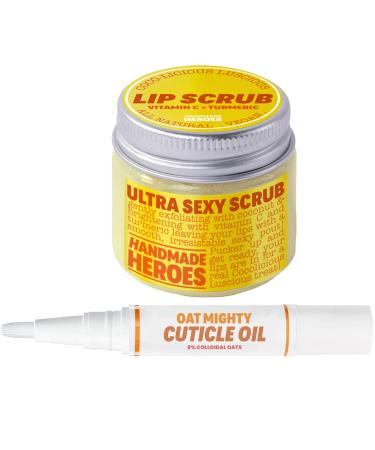 Handmade Heroes Vitamin C Turmeric Lip Scrub & Colloidal Oat Cuticle Oil Pen for Smooth Skin and Healthy Nails