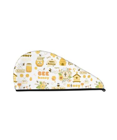 Hair Towel Wrap Hair Drying Towel with Button Towel Turban Head Towel to Dry Hair Quickly (Farm Bee Cute Honey)