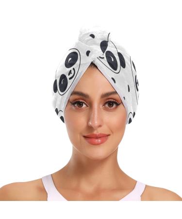 Multiple Kawaii Pandas Pattern Hair Towel 2 Pack Super Absorbent Hair Drying Towel Quick Dry Hair Turbans Head Towel with Button Twisty Wrap for Women Girls