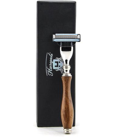 Haryali London Men's Pure Roose Wood Handle Shaving Razor - Designer Box Gift Set with 3 Different Heads: 5 Edge, Triple Edge, and DE Safety Head for Perfect Shave - Mach 3 Compatible - Buy Online on GoSupps.com