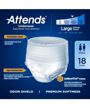 Attends DermaDry Protective Underwear for Adult Incontinence Care - 288 Count (4 Packs of 72) - Unisex, Large, White - Buy Online on GoSupps.com