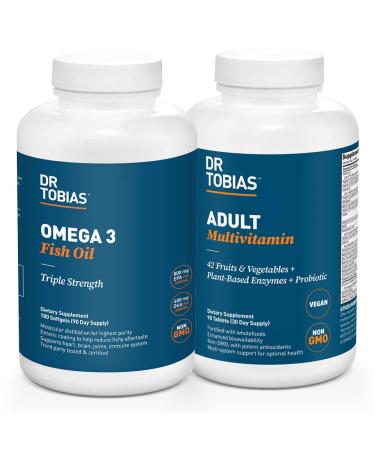 Dr. Tobias Omega 3 Fish Oil and Adult Multivitamin Includes Probiotics and Plant-Based Enzymes Promoting Overall Health - Made with Wholefoods