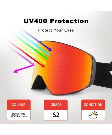 Vgooar OTG Ski Goggles with Magnetic Detachable Lens - Frameless Cylindrical Lens in Red | International Shipping Available - Buy Online on GoSupps.com