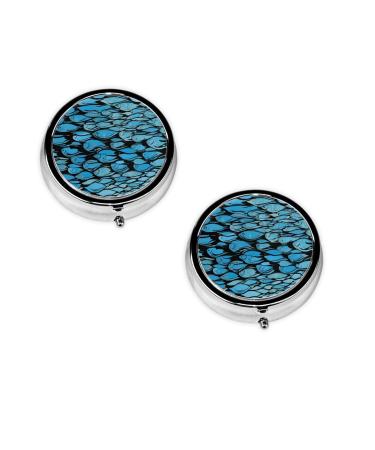 (Silver Fish Scale) Round Pill Box 3 Compartment Pill Box Mini Decorative Pocket Purse Portable Travel Medicine Tablet Vitamin Holder Organizer Pill Case
