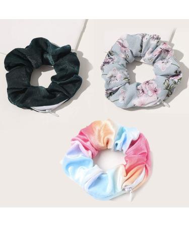 Premium Velvet Hair Tie Scrunchies with Hidden Zipper Pocket - 12 Pcs for VSCO Girls & Women | Chiffon Leopard Dots Plaid Hair Accessories - Buy Online on GoSupps.com