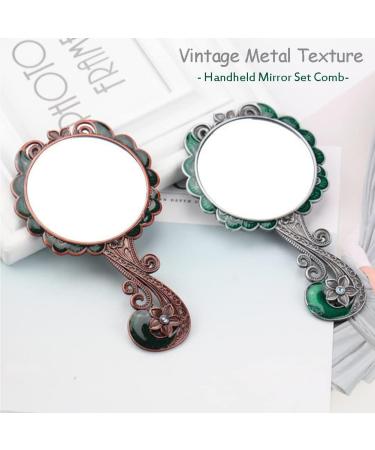 BYVUTE Butterfly Texture Vintage Metal Makeup Mirror and Comb Set - Antique Princess Castle Vanity Mirror and Hair Brush Gift for Women Girls - Buy Online on GoSupps.com