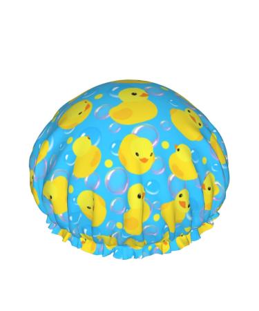 Yellow Rubber Ducks Shower Cap For Women Adjustable Double Waterproof Layers Bathing Shower Hat Hair Protection Reusable Ladies Spa Salon Shower Hat One Size Yellow Rubber Ducks