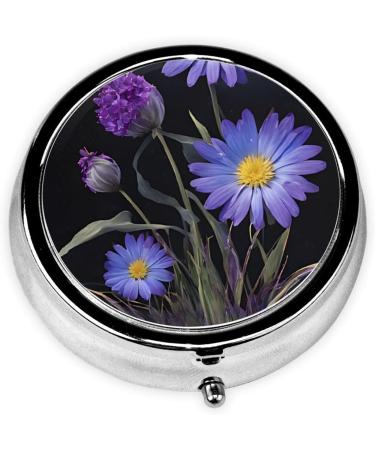 Purple Flowers Mini Round Pill Box | 3 Compartment Travel Pill Organizer | Portable Medicine Case for Home & Office - Buy Online on GoSupps.com
