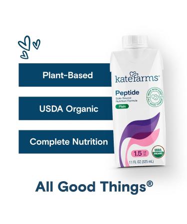 KATE FARMS Organic Adult Peptide 1.5 Formula - Hydrolyzed Plant-Based Nutrition for Oral & Tube Feeding | 12 Pack - 11 Fl Oz Each | Ideal for International Shipping - Buy Online on GoSupps.com