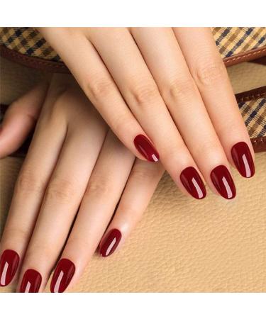 Yizaca Glossy Press on Nails Red Long Oval Fake Nails Full Cover Acrylic False Nail for Women and Girls 24PCS (SET A)