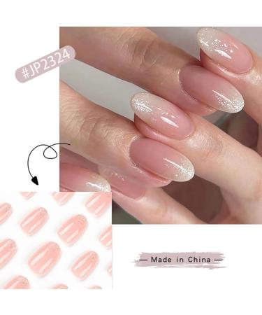 SINLOV French Gradient Fake Nails Almond Glitter False Nails Glossy Press on Nails Ballerina Acrylic Full Cover Fake Nails for Women and Girls - Buy Online on GoSupps.com