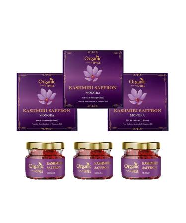 Organic Spree Kashmiri Saffron Kesar 3gm (3 * 0.035oz) Threads Pure and Natural l From the finest farmlands of Pampore J&K l Certified Grade A+ Mongra Saffron - Pack of 3
