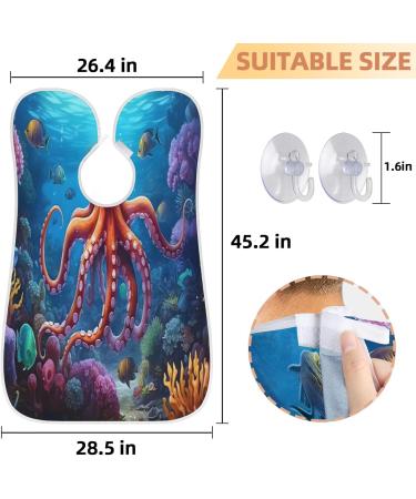 Ocean Big Octopus Beard Bib Apron | Beard Hair Catcher for Men | Perfect Father's Day & Christmas Gift for Dad & Husband | 2 Suction Cups - Buy Online on GoSupps.com