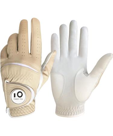 Finger ten golf gloves men golf gloves on the left right leather glove worth 1 2 pieces not couple golf gloves left right with ball marker all weather handle for men golfers 1 piece khaki l left