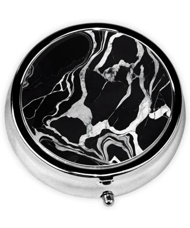 Buy Black and White Marble Round Pill Box | 3 Compartment Portable Travel Organizer for Vitamins & Medicine - Buy Online on GoSupps.com