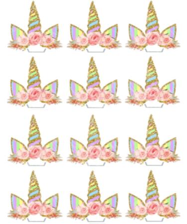 12 Unicorn Edible CupCake Toppers Birthday Party baby shawer Wafer card Decoration - Buy Online on GoSupps.com