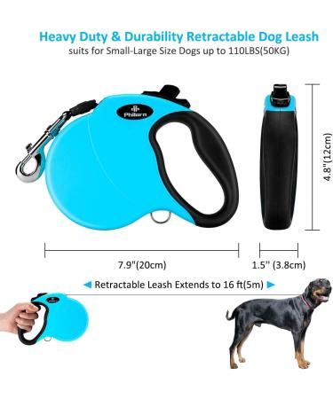 Philorn 5m Retractable Dog Leash - Flexible One-Button Blocking Non-Slip Handle Reflective & Safe for Medium to Large Dogs (Up to 50kg) - Blue Color - Buy Online on GoSupps.com