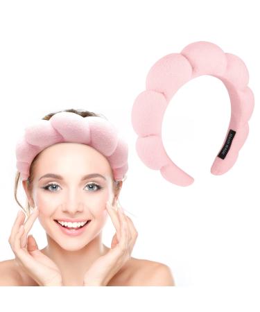 HOYDATE Puffy Spa Headband for Women Padded Soft Hairband Non Slip Sponge Headband Sponge & Terry Towel Hair Band for Face Washing  Makeup Removal  Shower  Skincare Yoga(Pink)