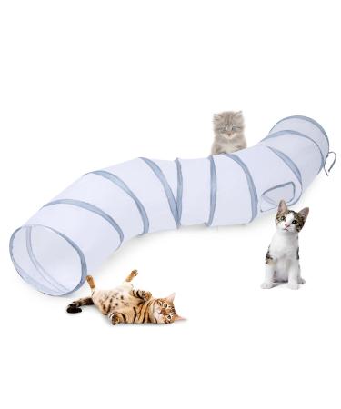 Sheldamy S-5/4 Way 3/4 Way Cat Tunnels for Indoor Cats, Collapsible Cat Play Tunnel, Interactive Toy Maze Cat House with 1 Play Ball for Cats, Puppy, Kitty, Kitten, Rabbit S-2 Way White & Grey
