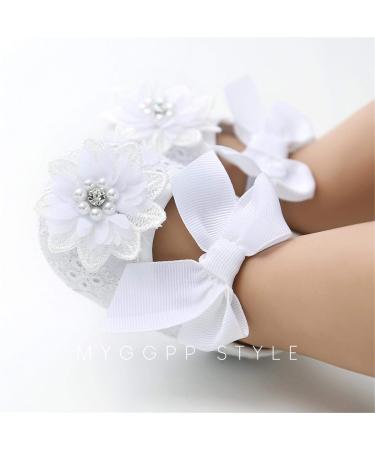 TMEOG 2 x Toddler Flower Shoes with Headband | Non-Slip Soft Baby Girl Shoes for Special Occasions | Size 12-18 Months | Christening, Wedding, Party - White - Buy Online on GoSupps.com