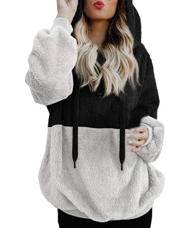 Bigfanshu Womens Long Sleeve Tops Hooded Sweatshirt Winter Warm Zipper Pocket Pullover Blouse Shirts Black - Buy Online on GoSupps.com