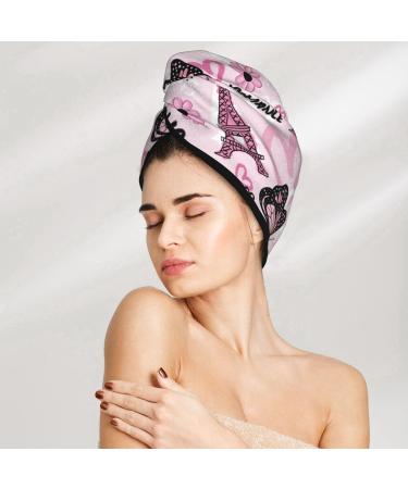 Hair Towel Wrap & Turban - Quick-Dry Hair Drying Towel with Button | Eiffel Tower & Butterflies Design - Buy Online on GoSupps.com