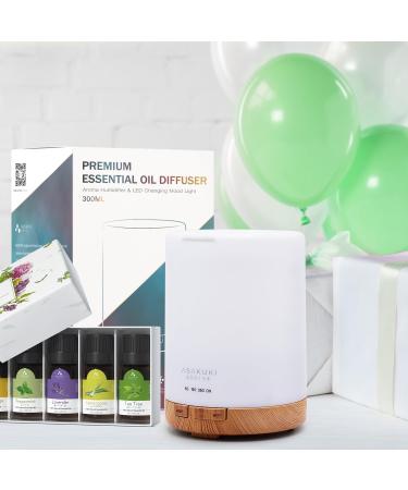 ASAKUKI 300ml Aroma Diffuser with 6Pcs*10ml Pure Essential Oil Set - Z-Yellow Wood Variant | 4 Timer Settings, 15 Color Lights, Auto Shut-Off | Cool Mist Essential Oil Diffuser - Buy Online on GoSupps.com