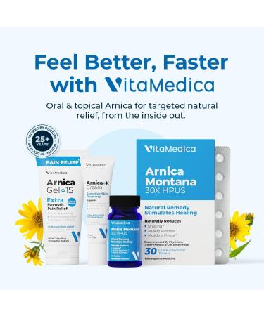 VitaMedica Arnica Montana 30X Homeopathic Tablets for Bruising & Swelling | Plant-Based Recovery Formula | Recommended by Plastic Surgeons | 3 Pack | 150 Servings | Natural Pain Relief - Buy Online on GoSupps.com