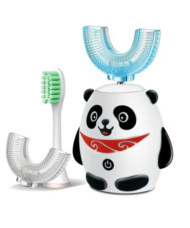 Tikmos Kids Toothbrushes U Shape Ultrasonic Electric Brush Cartoon Panda with 3 Brush Heads 5 Modes IPX7 Waterproof 45s Smart Reminder 360 Auto Cleaning Brush for Toddler Boys Girls 2-6 Years 1. White