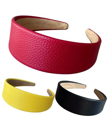 3pcs Wide Leather-like Headbands for Women Girls - Non-slip 1.5 inch Hair Hoops - Buy Online on GoSupps.com