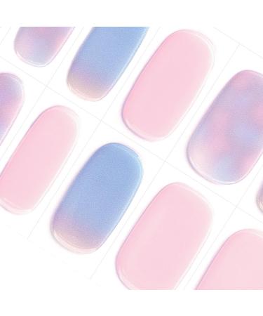 DANNI & TONI 28 Stickers Semi Cured Nail Wraps Soft Self-Adhesive Gel Nail Stickers(Ulrica) Salon-Quality Gel Nail Polish Strips Manicure Stickers Set Pink and Sky Blue