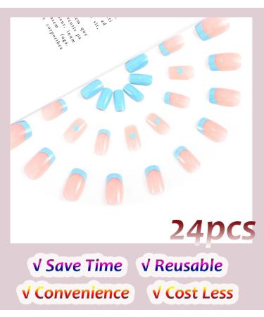 Sethexy Valentine's Day Baby Blue Love Heart False Nails - 24Pcs Glossy Press-On Acrylic Nail Tips - Buy Online on GoSupps.com
