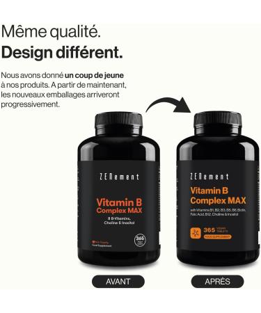 Vitamin B MAX Complex 365 Tablets | 8 B Vitamins + Choline & Inositol | Helps Reduce Fatigue and Contributes to Good Mental and Immune System Function | Vegan | Zenement - Buy Online on GoSupps.com