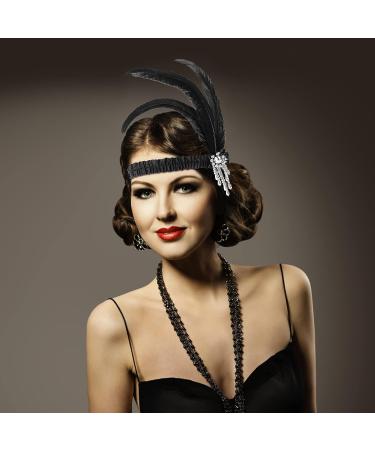 Feather Headband Flapper Headpiece for Kids - Soft & Comfortable 1920s Hair Accessories - Silver Tassel Black Feather - Party Decoration - Buy Online on GoSupps.com