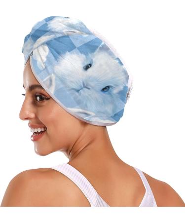 Rabbits Blue Plaid Hair Towel 2 Pack - Super Absorbent Quick Dry Hair Turbans for Women & Girls - Buy Online on GoSupps.com