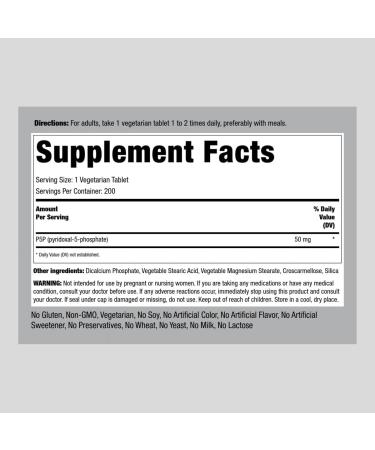 Piping Rock P5P Vitamin B6 50mg | 200 Tablets | Pyridoxal 5-Phosphate Supplement | Vegetarian Non-GMO Gluten Free - International Shipping Available - Buy Online on GoSupps.com