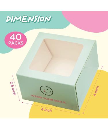 40-Pack 4x4x2.5inch Smiley Bakery Boxes with Window for Cupcakes, Donuts, Cookies - Mint Pastry, Baking, Takeout Container - Ideal for Chocolate Strawberries, Muffins, Candy, and Pie - Buy Online on GoSupps.com
