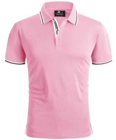 SCODI Men's Short Sleeve Polo Shirt Breathable Athletic Golf Shirt Tennis Casual T-Shirt 110-pink Large