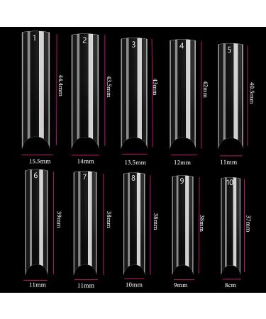500pcs Clear Extra Long C Curve False Nail Tips | XXL Acrylic Fake Nails with Bag | 10 Sizes Half Cover Straight Square French Tips for Salon & DIY - Buy Online on GoSupps.com