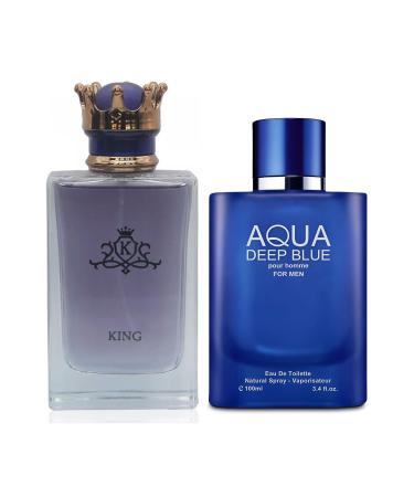 King&Aqua Deep Blue Men Cologne Set Eau De Parfum Spray For Men Fruity Notes Enriched By A Strong Woody Based Fragance Ideal for Day Wear - 3.4 Fl Oz